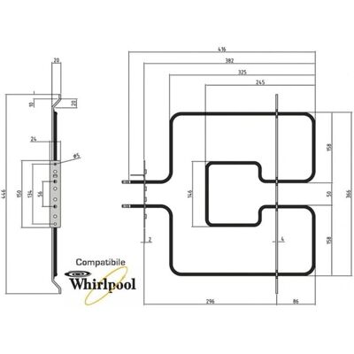 Whirlpool - 480121104179 - 1400W - elemento riscaldante Whirlpool - 480121104179 - 1400W - elemento riscaldante