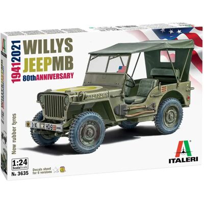 Willys Jeep MB 1:24 Italeri Modelbouwset - 80e Verjaardag Willys Jeep MB 1:24 Italeri Modelbouwset - 80e Verjaardag