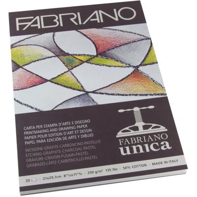 Papel de desenho branco Fabriano - 250 g/m², A4, 20 folhas - Bloco Unica Papel de desenho branco Fabriano - 250 g/m², A4, 20 folhas - Bloco Unica
