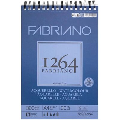 Bloc Acquerello Fabriano 1264 A4 - 300g - Spirale - 30 fogli Bloc Acquerello Fabriano 1264 A4 - 300g - Spirale - 30 fogli