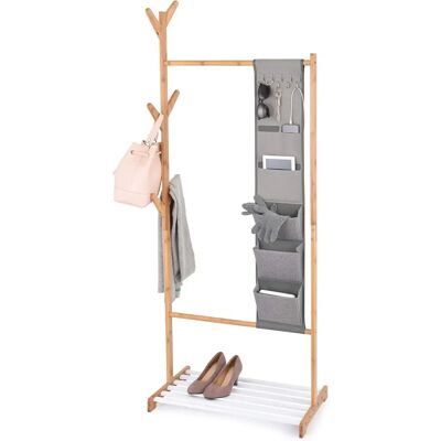 Perchero de bambú Domopak Living con organizador multibolsillos - 65x38x167cm Perchero de bambú Domopak Living con organizador multibolsillos - 65x38x167cm