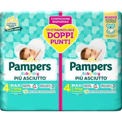 Pannolini Pampers Baby Dry - Taglia 4 - 7-18kg - 12h di asciutto Pannolini Pampers Baby Dry - Taglia 4 - 7-18kg - 12h di asciutto