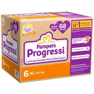 Pampers Progressi XL - Pannolini per oltre 15kg - 68 pezzi Pampers Progressi XL - Pannolini per oltre 15kg - 68 pezzi