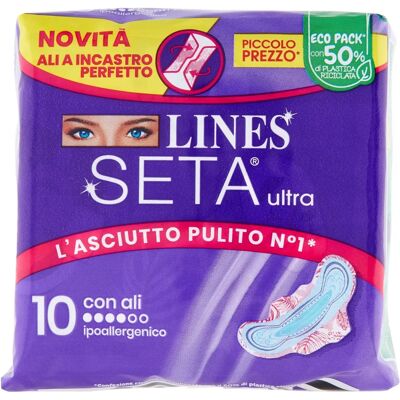 Lines Seta Ultra con Ali - 10 pz Assorbenti - Sanitary Pads Lines Seta Ultra con Ali - 10 pz Assorbenti - Sanitary Pads