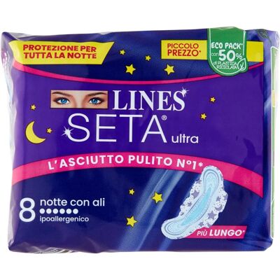 Lines Seta Ultra Notte con Ali - Assorbenti - 8 pezzi Lines Seta Ultra Notte con Ali - Assorbenti - 8 pezzi