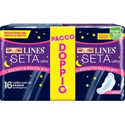 Assorbenti Ultra Notte Lines con Ali - Protezione Notte Assorbenti Ultra Notte Lines con Ali - Protezione Notte