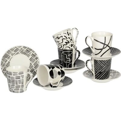 Dekoria Kaffeetassen-Set - 6 Porzellan Espresso Tassen - Schwarz/Weiß Dekoria Kaffeetassen-Set - 6 Porzellan Espresso Tassen - Schwarz/Weiß