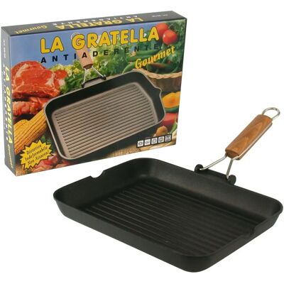 Cocina de aluminio antiadherente Bormioli Rocco - 36x26cm - Mango de madera plegable - Cocina sin grasa Cocina de aluminio antiadherente Bormioli Rocco - 36x26cm - Mango de madera plegable - Cocina sin grasa