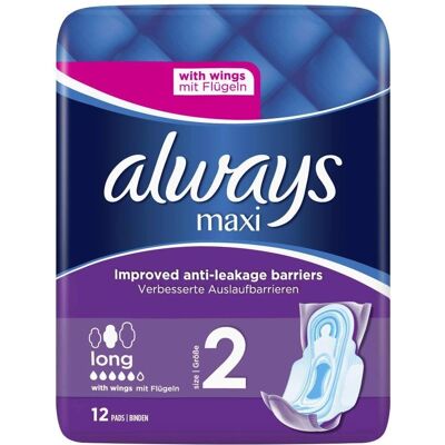 Always Maxi Long - Sanitary Towels - 12 Pads Always Maxi Long - Sanitary Towels - 12 Pads