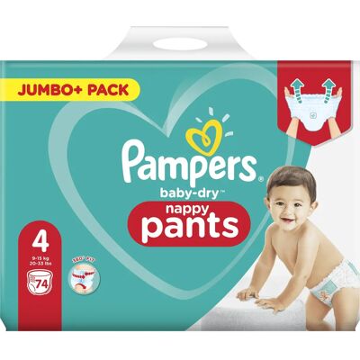 Pampers - Baby-Dry - Taille 4 - 9kg-15kg - Couches-Pantalon - Publicité Pampers - Baby-Dry - Taille 4 - 9kg-15kg - Couches-Pantalon - Publicité