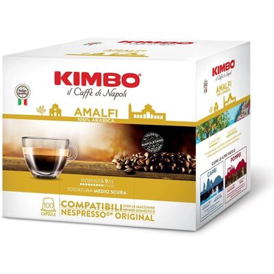 Capsules de café Arabica Amalfi Kimbo - 100 compatibles Nespresso - Publicité Capsules de café Arabica Amalfi Kimbo - 100 compatibles Nespresso - Publicité