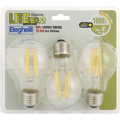 Beghelli Tripack LED Goccia 7W 2700K - Lampada Beghelli Tripack LED Goccia 7W 2700K - Lampada