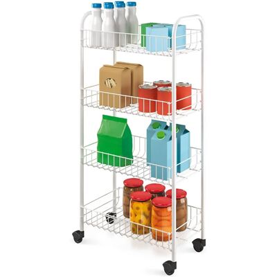 Metaltex Multi-purpose Cart - 4 Shelves, Wheels, White Metaltex Multi-purpose Cart - 4 Shelves, Wheels, White
