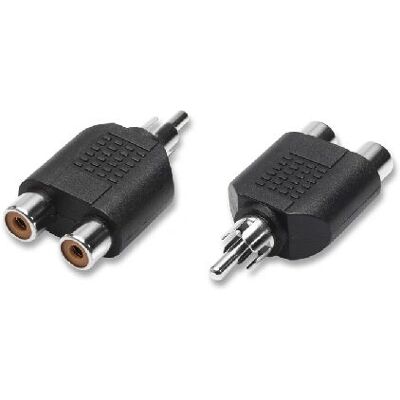 Adaptateur RCA - Mâle à 2 Femelles - Noir, Chrome - Diviseur RCA - Publicité Adaptateur RCA - Mâle à 2 Femelles - Noir, Chrome - Diviseur RCA - Publicité