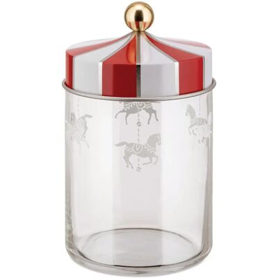 Pot Circus MW30/100 Alessi - Verre sérigraphié avec couvercle en fer blanc Pot Circus MW30/100 Alessi - Verre sérigraphié avec couvercle en fer blanc