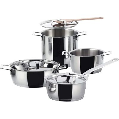 Alessi Pots & Pans AJM100S7 - 7-Piece Stainless Steel Cookware Set Alessi Pots & Pans AJM100S7 - 7-Piece Stainless Steel Cookware Set