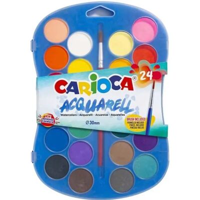 Carioca - C42405 - 24 couleurs - avec pinceau - Ensemble d'aquarelle - Publicité Carioca - C42405 - 24 couleurs - avec pinceau - Ensemble d'aquarelle - Publicité