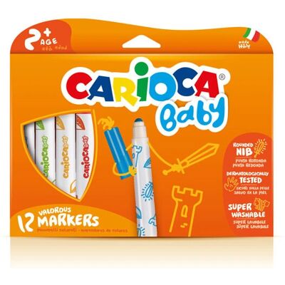 Marcadores Multicolor Carioca Modelo 809428-NC - Laváveis, Ponta Redonda, 12 pcs Marcadores Multicolor Carioca Modelo 809428-NC - Laváveis, Ponta Redonda, 12 pcs