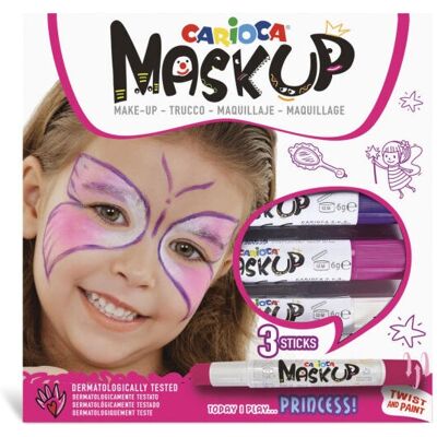 Carioca Mask Up Princess - Gezichtsverf Set - 3 Heldere Kleuren Carioca Mask Up Princess - Gezichtsverf Set - 3 Heldere Kleuren