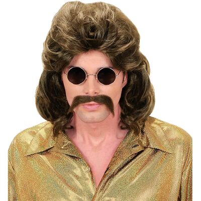 Peluca de fiesta de los 70 con bigote de Widmann - Marrón, Hombre Peluca de fiesta de los 70 con bigote de Widmann - Marrón, Hombre