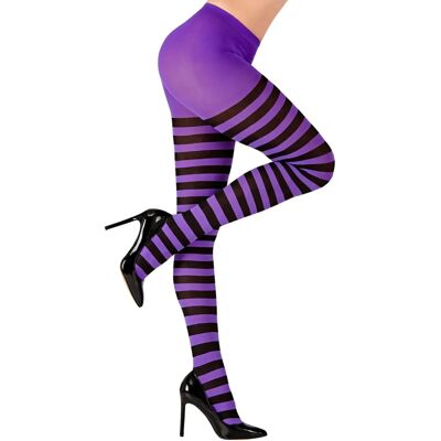 JADEO Paarse en zwarte gestreepte panty vrouwen XL JADEO Paarse en zwarte gestreepte panty vrouwen XL