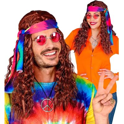 Brązowa hippie peruka z opaską na głowę - Hippie peruka Brązowa hippie peruka z opaską na głowę - Hippie peruka