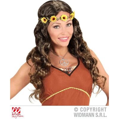 Perruque hippie et médiévale marron avec bandeau de fleurs - Accessoire capillaire Perruque hippie et médiévale marron avec bandeau de fleurs - Accessoire capillaire