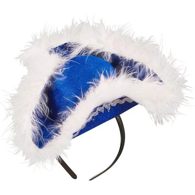 Widmann Mini Chapeau Bleu avec Bordure en Plumes Blanches - Coiffure Widmann Mini Chapeau Bleu avec Bordure en Plumes Blanches - Coiffure
