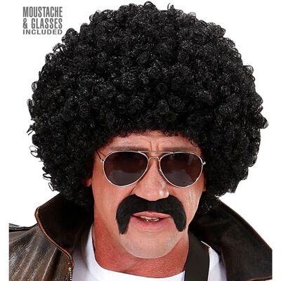 Wig Riccia Nera kręcona z okularami i wąsami - Peruka Wig Riccia Nera kręcona z okularami i wąsami - Peruka