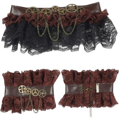 Set di gioielli Steampunk Widmann - Pizzo nero e ingranaggi - Accessori per costumi Set di gioielli Steampunk Widmann - Pizzo nero e ingranaggi - Accessori per costumi