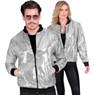 Zilveren unisex bomberjack met glitter - Bomberjack Zilveren unisex bomberjack met glitter - Bomberjack