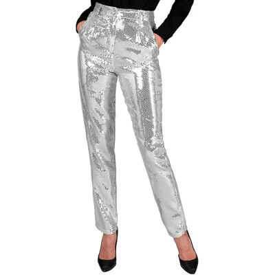 Mara Zilveren Paillettenbroek - Dames Disco Broek Mara Zilveren Paillettenbroek - Dames Disco Broek