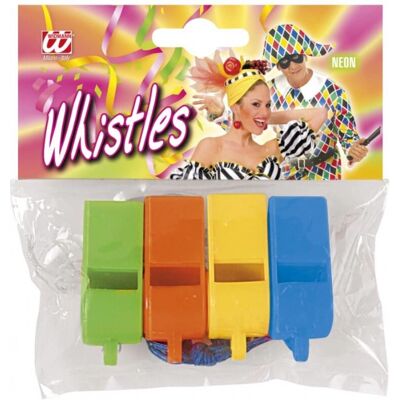 WIDMANN 1605F Verkleidung - 4 bunte Trillerpfeifen WIDMANN 1605F Verkleidung - 4 bunte Trillerpfeifen