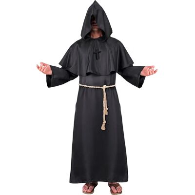 Widmann Black Monk Costume - Robe, Hood, Belt, Cross Necklace Widmann Black Monk Costume - Robe, Hood, Belt, Cross Necklace