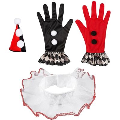 WIDMANN Harlekijn Accessoire Set - Mini Hoed, Handschoenen & Kraag WIDMANN Harlekijn Accessoire Set - Mini Hoed, Handschoenen & Kraag