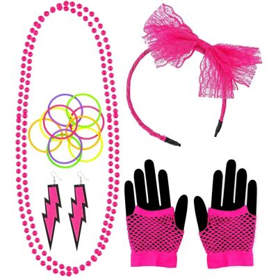 Kit Neon Widmann - Accessoires néon rose des années 80 Kit Neon Widmann - Accessoires néon rose des années 80