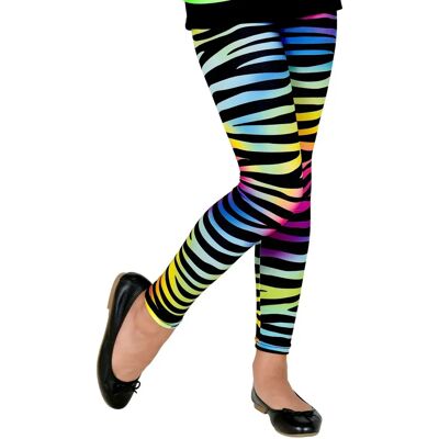Neon-zebramönstrade barnleggings - unisex - 140cm - 80-talet fest Neon-zebramönstrade barnleggings - unisex - 140cm - 80-talet fest