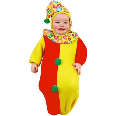 Babys clownkostym - Röd gul med gröna pom-poms Babys clownkostym - Röd gul med gröna pom-poms