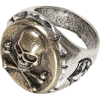 Bague de chef pirate de My Other Me - Adulte, Unisexe, Argent vieilli, Crâne & Os Bague de chef pirate de My Other Me - Adulte, Unisexe, Argent vieilli, Crâne & Os