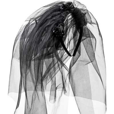 Voile de Veuve Noire Widmann - Voile en tulle noir avec roses Voile de Veuve Noire Widmann - Voile en tulle noir avec roses