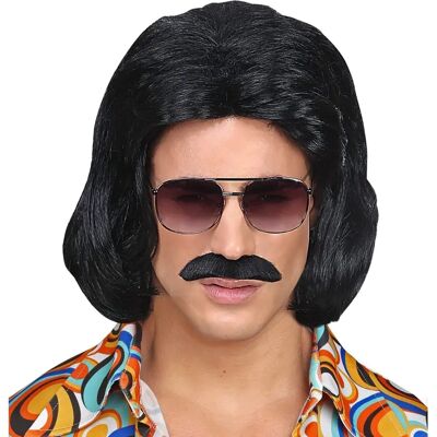 Widmann 70s Dandy Czarny Paryk Zestaw z Wąsami - Kostium Widmann 70s Dandy Czarny Paryk Zestaw z Wąsami - Kostium