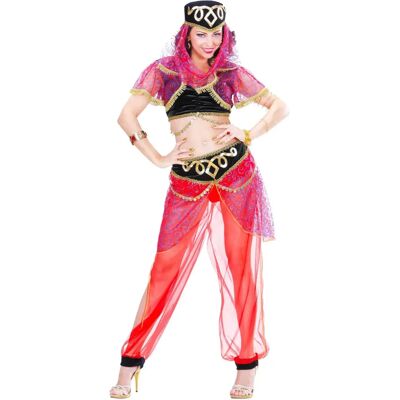 Costume da ballerina del ventre Widmann - Rosso Nero Oro - Top, Pantaloni, Capigliatura Costume da ballerina del ventre Widmann - Rosso Nero Oro - Top, Pantaloni, Capigliatura