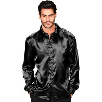 Chemise Disco Noire en Satin des Années 70 - Costume de Carnaval Chemise Disco Noire en Satin des Années 70 - Costume de Carnaval
