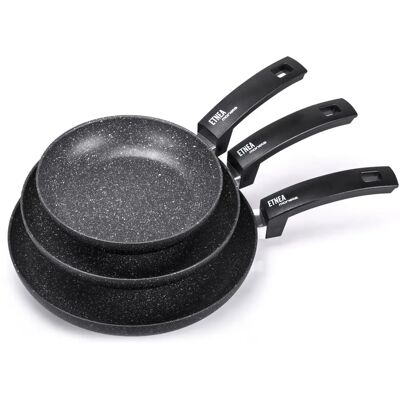 Ensemble de cuisson Alluflon Moneta Etnea - 3 pièces, Compatible induction, Noir Ensemble de cuisson Alluflon Moneta Etnea - 3 pièces, Compatible induction, Noir