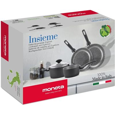 Set Pentole Moneta - Compatibile induzione, Rivestimento pietra, Italia Set Pentole Moneta - Compatibile induzione, Rivestimento pietra, Italia