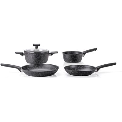 Ensemble de 5 pièces de casseroles à induction effet pierre noir Moneta Ensemble de 5 pièces de casseroles à induction effet pierre noir Moneta
