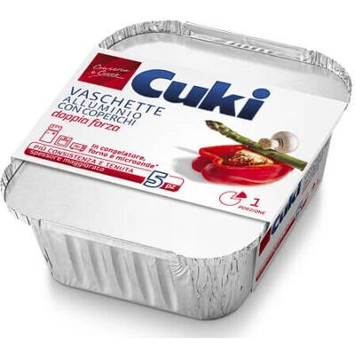 CUKI - Vaschetta Alluminio con Coperchio 5P - Silver - 0,5L - Teglia alluminio con coperchio CUKI - Vaschetta Alluminio con Coperchio 5P - Silver - 0,5L - Teglia alluminio con coperchio