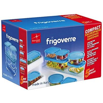 Bormioli Rocco - Conjunto de 5 recipientes de vidro - Armazenamento compacto na geladeira Bormioli Rocco - Conjunto de 5 recipientes de vidro - Armazenamento compacto na geladeira