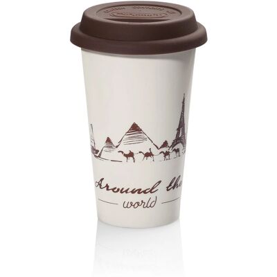 De'Longhi DLSC057 Tasse de Voyage - Céramique à Double Paroi - Marron - Publicité De'Longhi DLSC057 Tasse de Voyage - Céramique à Double Paroi - Marron - Publicité