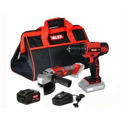 Valex - Kit de Taladro, Amoladora, Bolsa, Batería, Cargador Valex - Kit de Taladro, Amoladora, Bolsa, Batería, Cargador